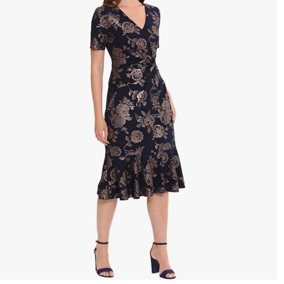 London Times (RETAIL $99) Women's Blue Petite Twist-waist Flounce-hem Midi Dress - Picture 1 of 3